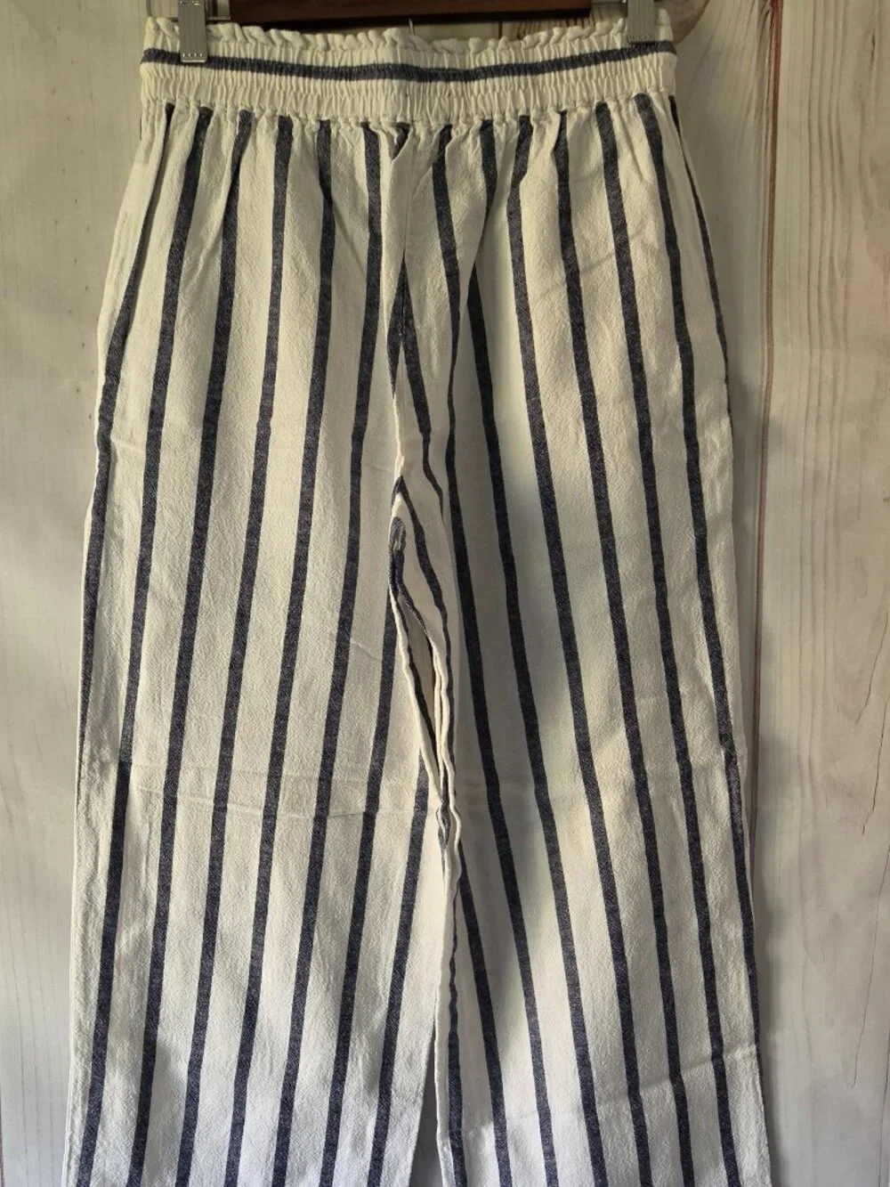 J. Crew Relaxed Casual Pants, Women’s XS, White/Blue Vertical striped, wide leg